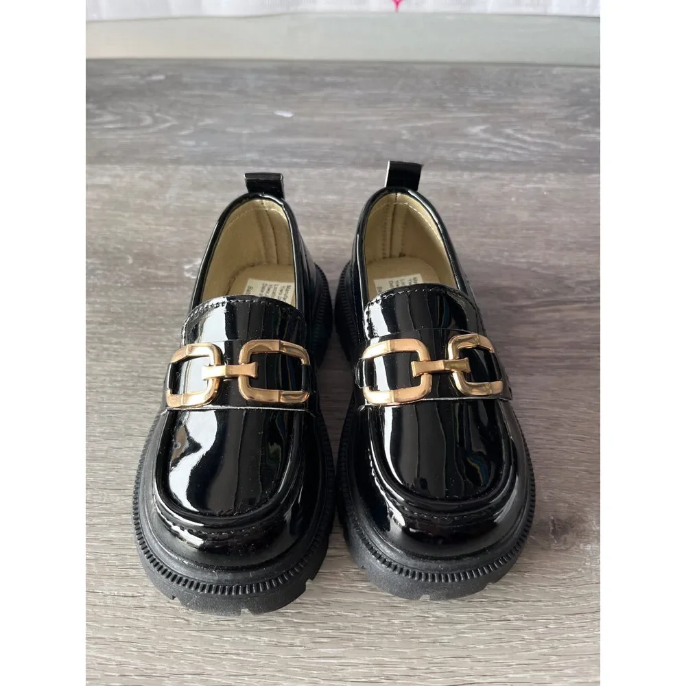 Black Loafers With Gold Chain (Size 8 Children's)
